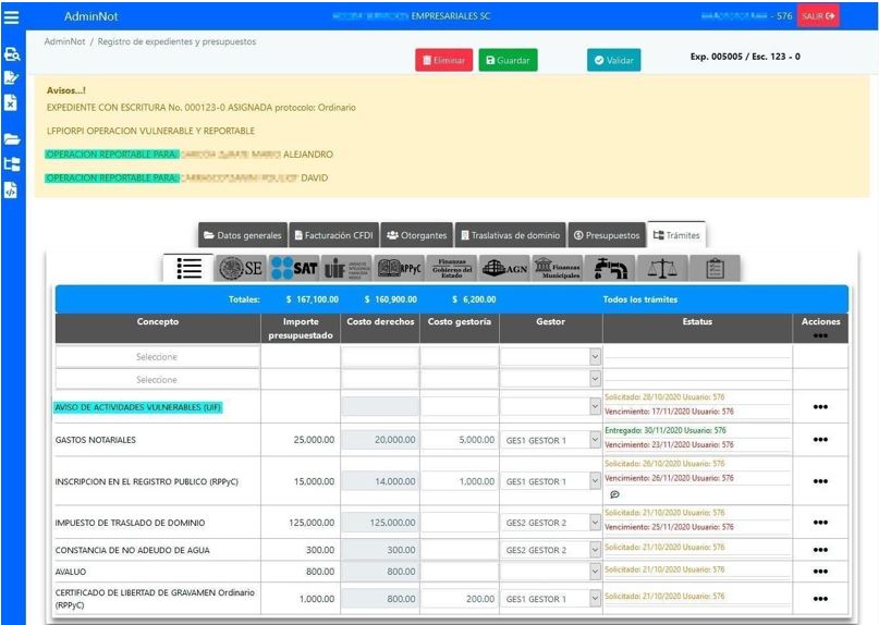 Expediente con trámites e identificación de Aviso a la UIF
