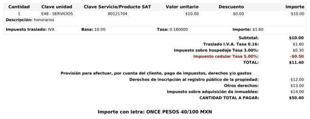 CFDI con impuestos y otros derechos